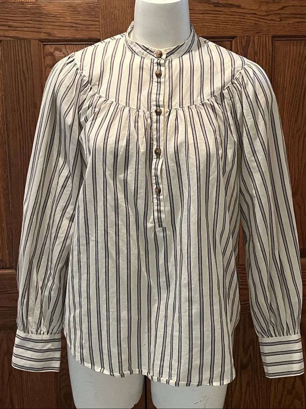 Old Navy puff sleeve striped cotton blouse M